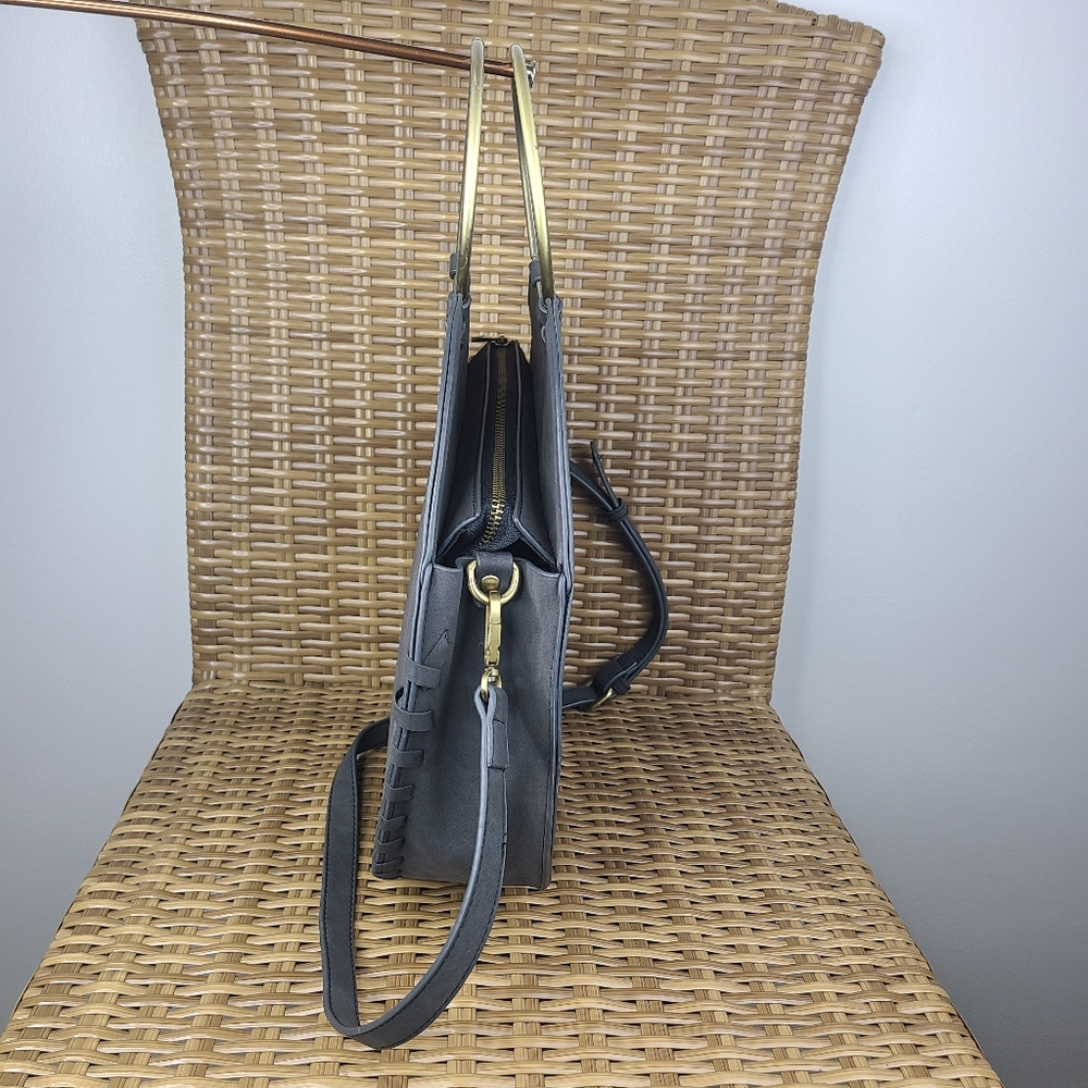 Anthropologie Bag Marla Circle Whipstitched Gray Body Brass Hardware Boho Large - Picture 7 of 14